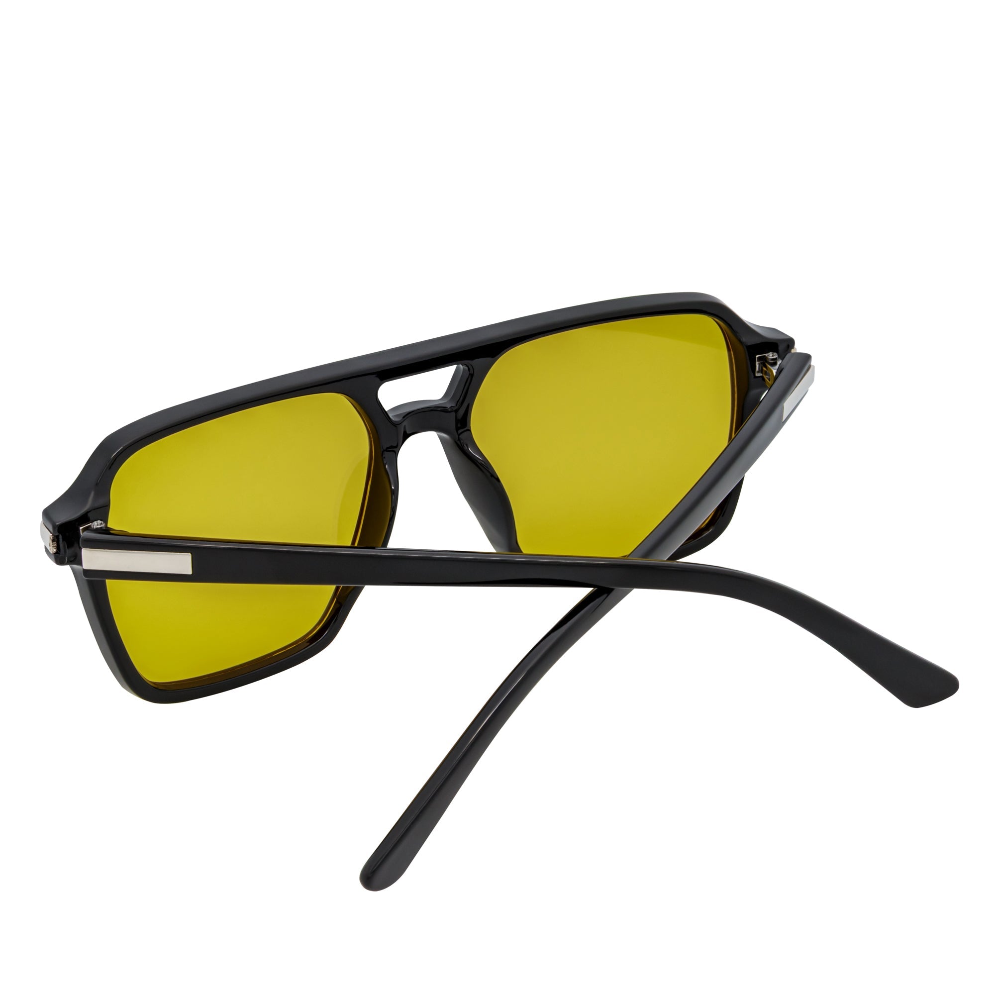 LUCCA - Classic Flat Top Square Aviator Black Sunglasses Yellow Lens