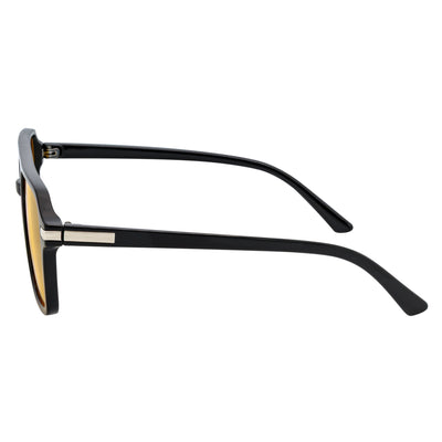 LUCCA - Classic Flat Top Square Aviator Black Sunglasses Yellow Lens