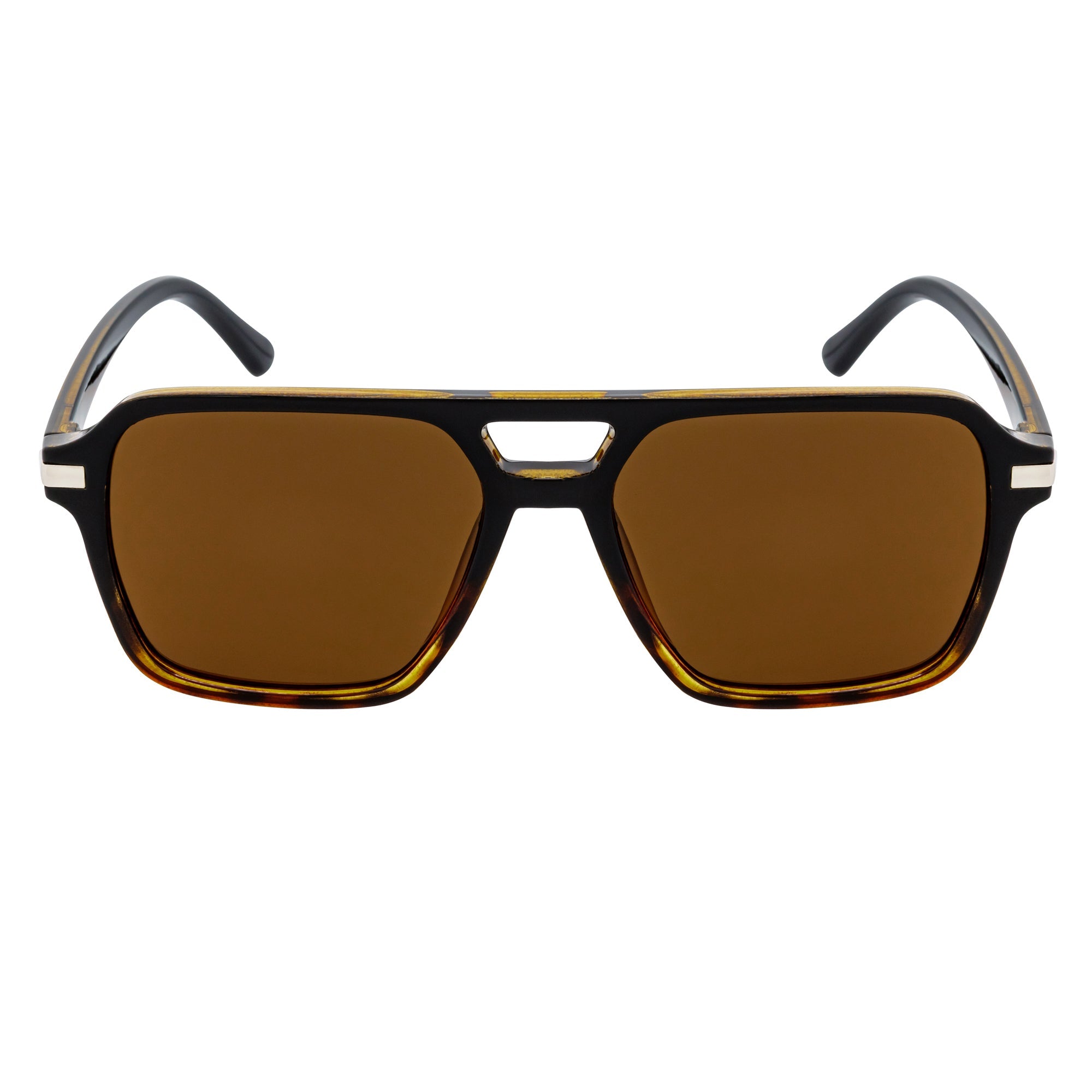 LUCCA - Classic Flat Top Square Aviator Black - Tortoise Sunglasses Brown Lens