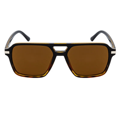 LUCCA - Classic Flat Top Square Aviator Black - Tortoise Sunglasses Brown Lens