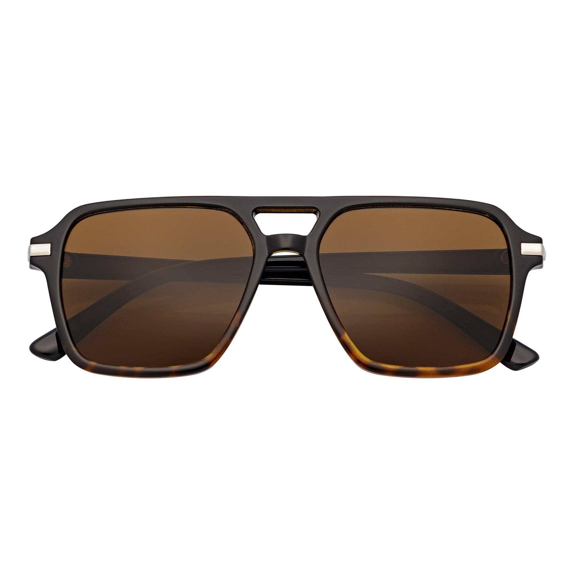 LUCCA - Classic Flat Top Square Aviator Black - Tortoise Sunglasses Brown Lens