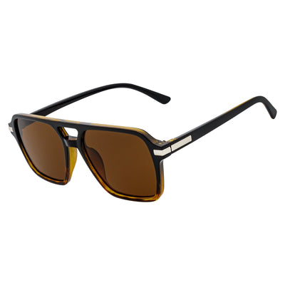 LUCCA - Classic Flat Top Square Aviator Black - Tortoise Sunglasses Brown Lens
