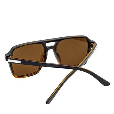 LUCCA - Classic Flat Top Square Aviator Black - Tortoise Sunglasses Brown Lens