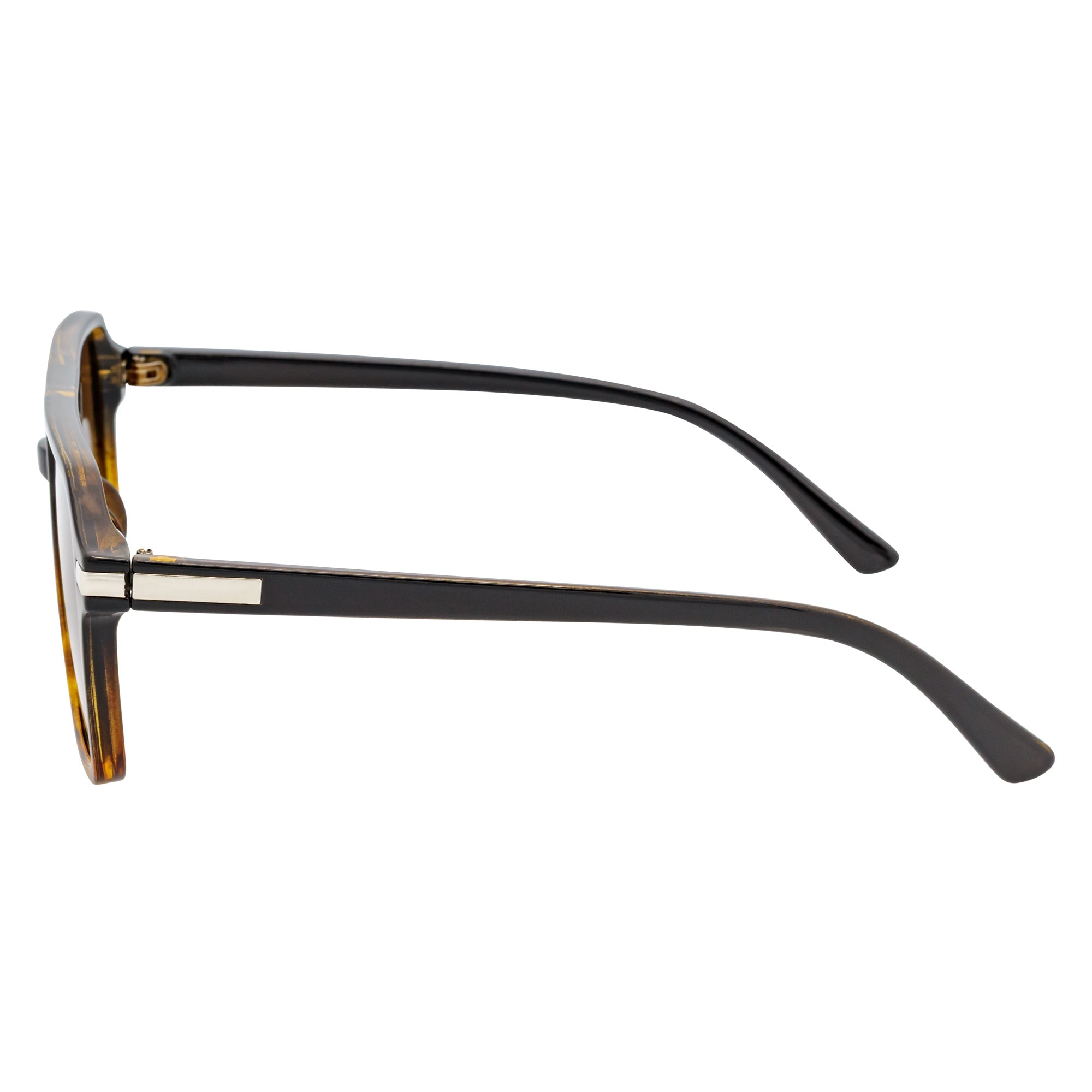 LUCCA - Classic Flat Top Square Aviator Black - Tortoise Sunglasses Brown Lens