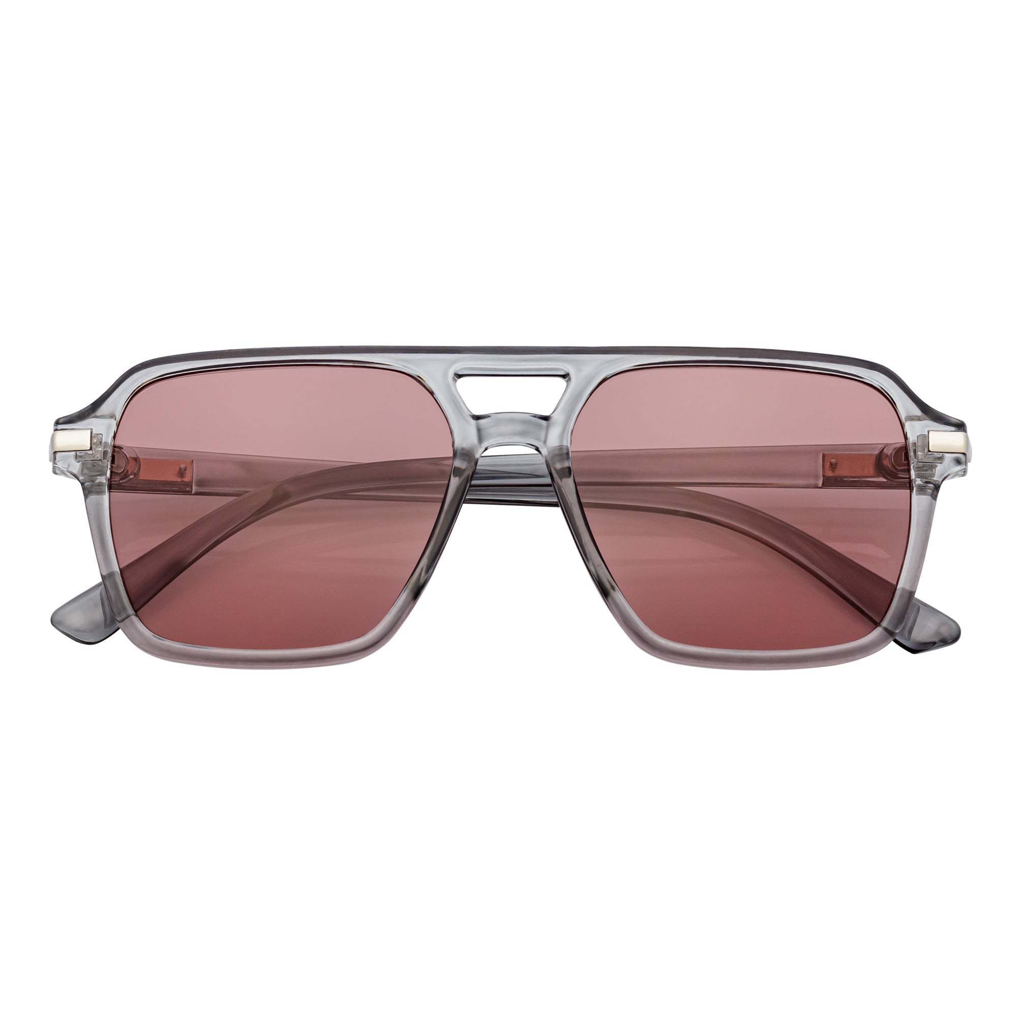 LUCCA - Classic Flat Top Square Aviator Clear Gray Sunglasses Pink Lens