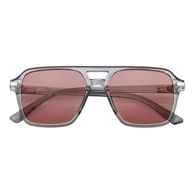 LUCCA - Classic Flat Top Square Aviator Clear Gray Sunglasses Pink Lens
