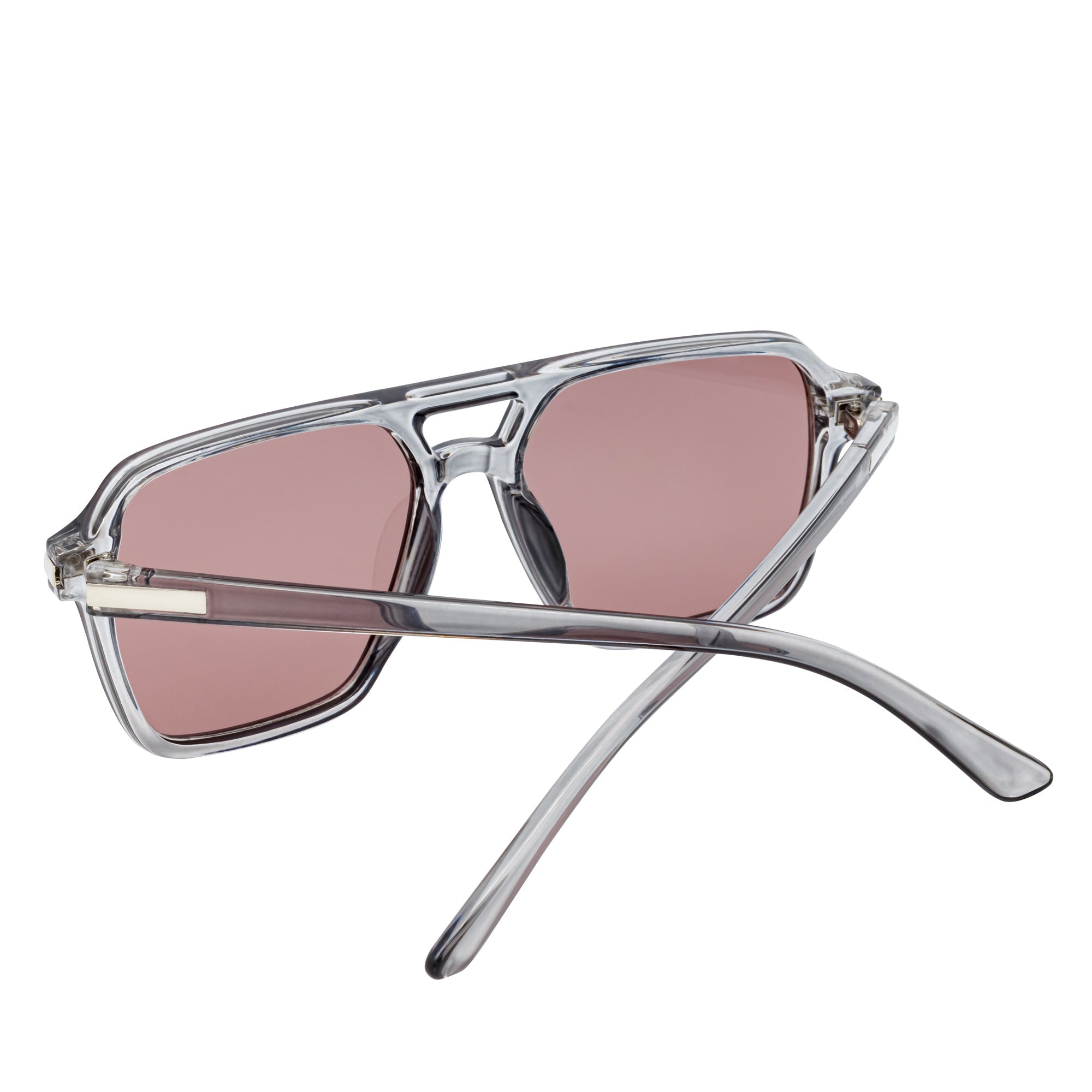 LUCCA - Classic Flat Top Square Aviator Clear Gray Sunglasses Pink Lens