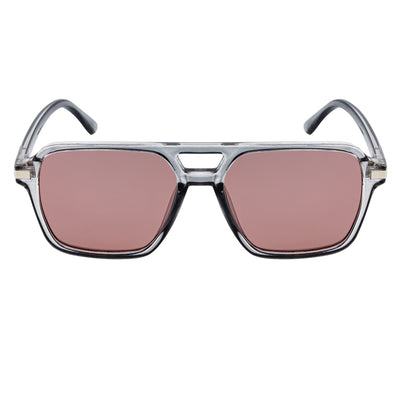 LUCCA - Classic Flat Top Square Aviator Clear Gray Sunglasses Pink Lens