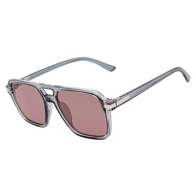 LUCCA - Classic Flat Top Square Aviator Clear Gray Sunglasses Pink Lens