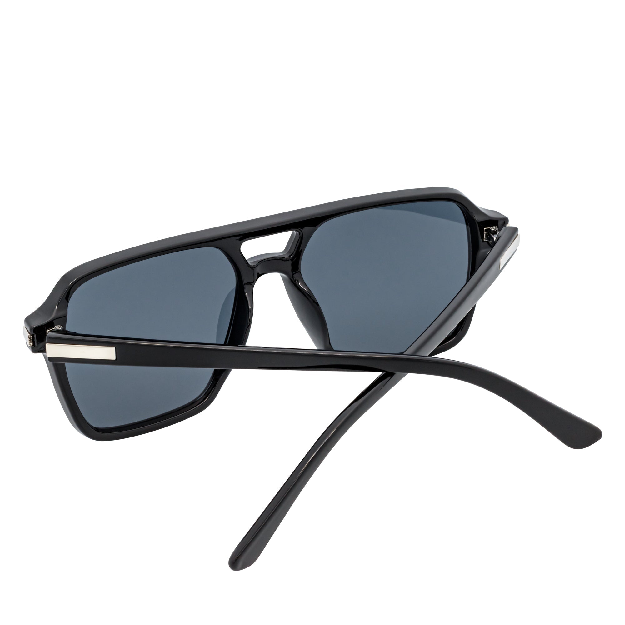 LUCCA - Classic Flat Top Square Aviator Sunglasses Black Smoke Lens