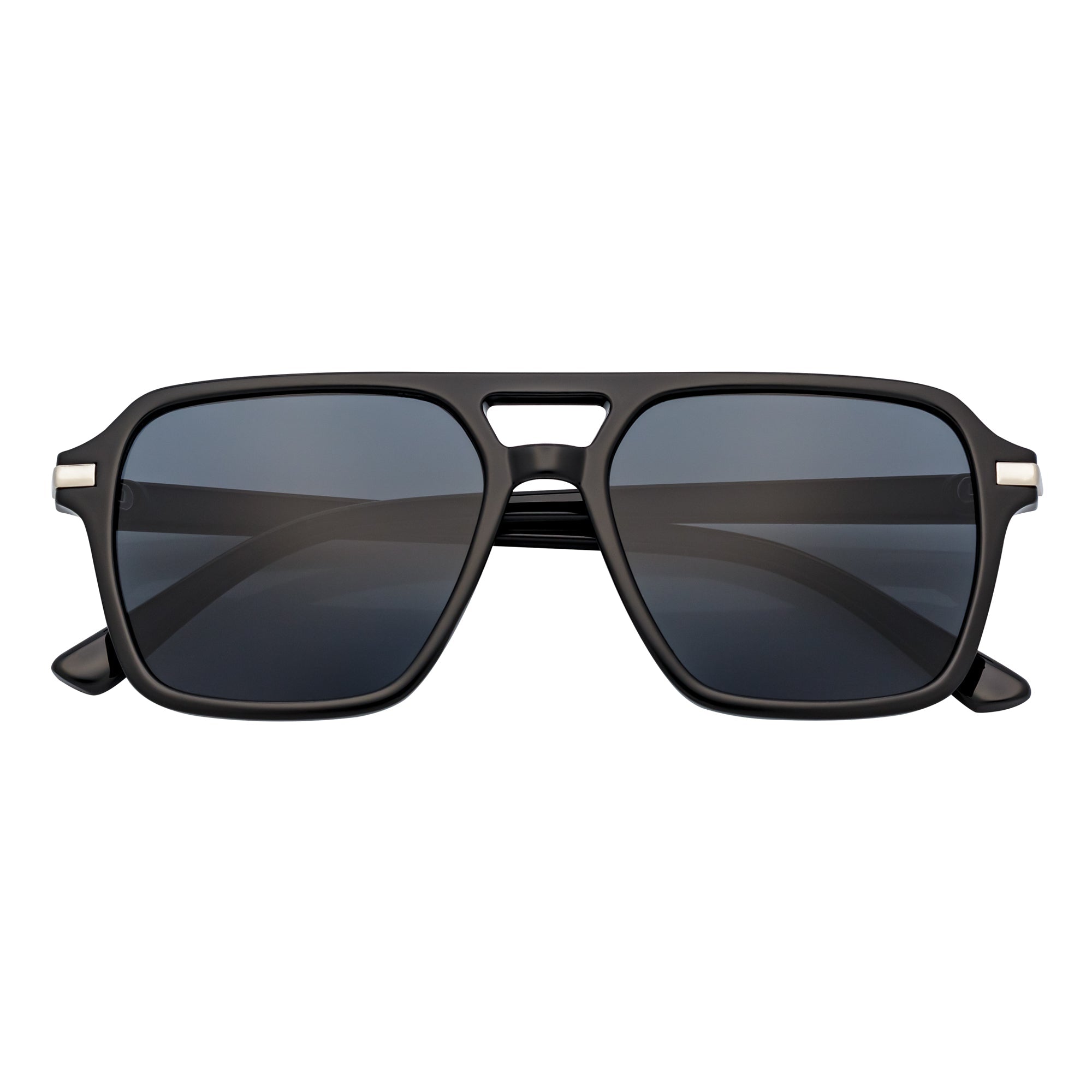 LUCCA - Classic Flat Top Square Aviator Sunglasses Black Smoke Lens