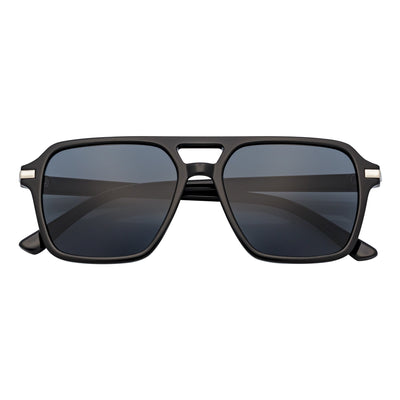 LUCCA - Classic Flat Top Square Aviator Sunglasses Black Smoke Lens