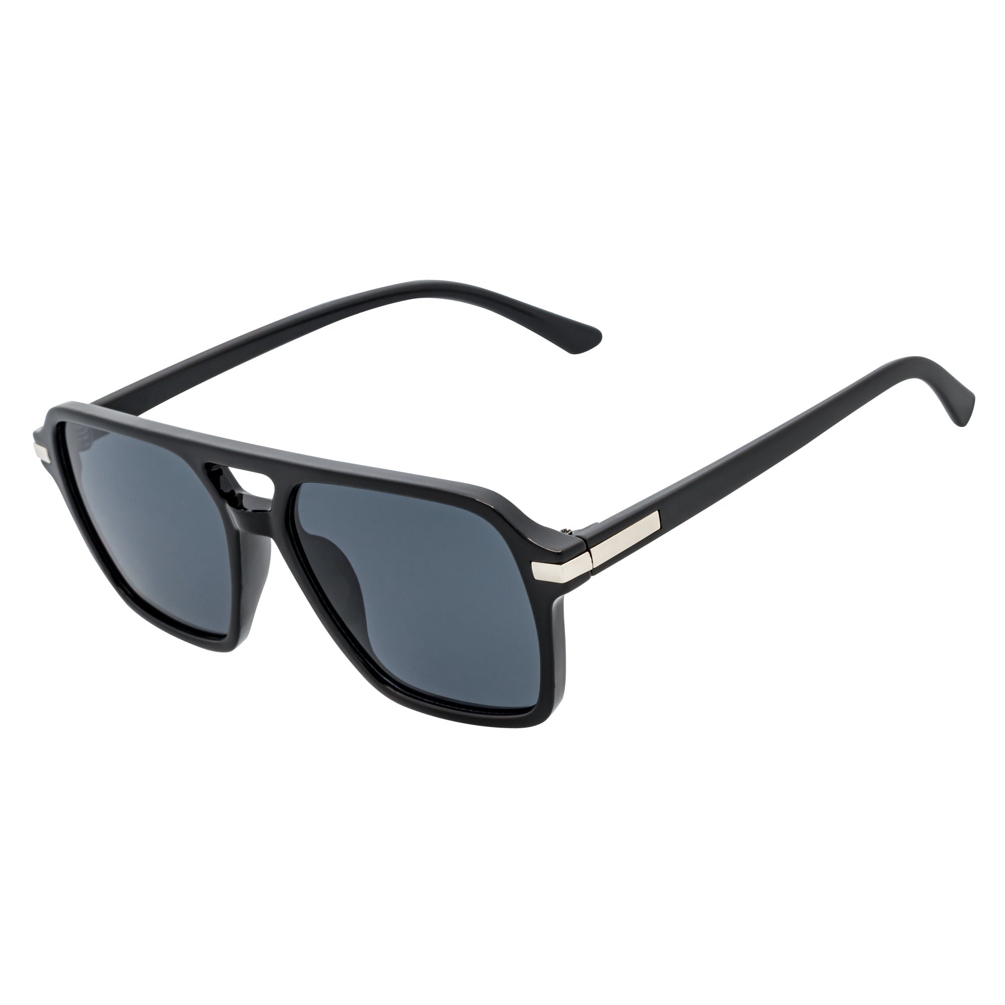 LUCCA - Classic Flat Top Square Aviator Sunglasses Black Smoke Lens