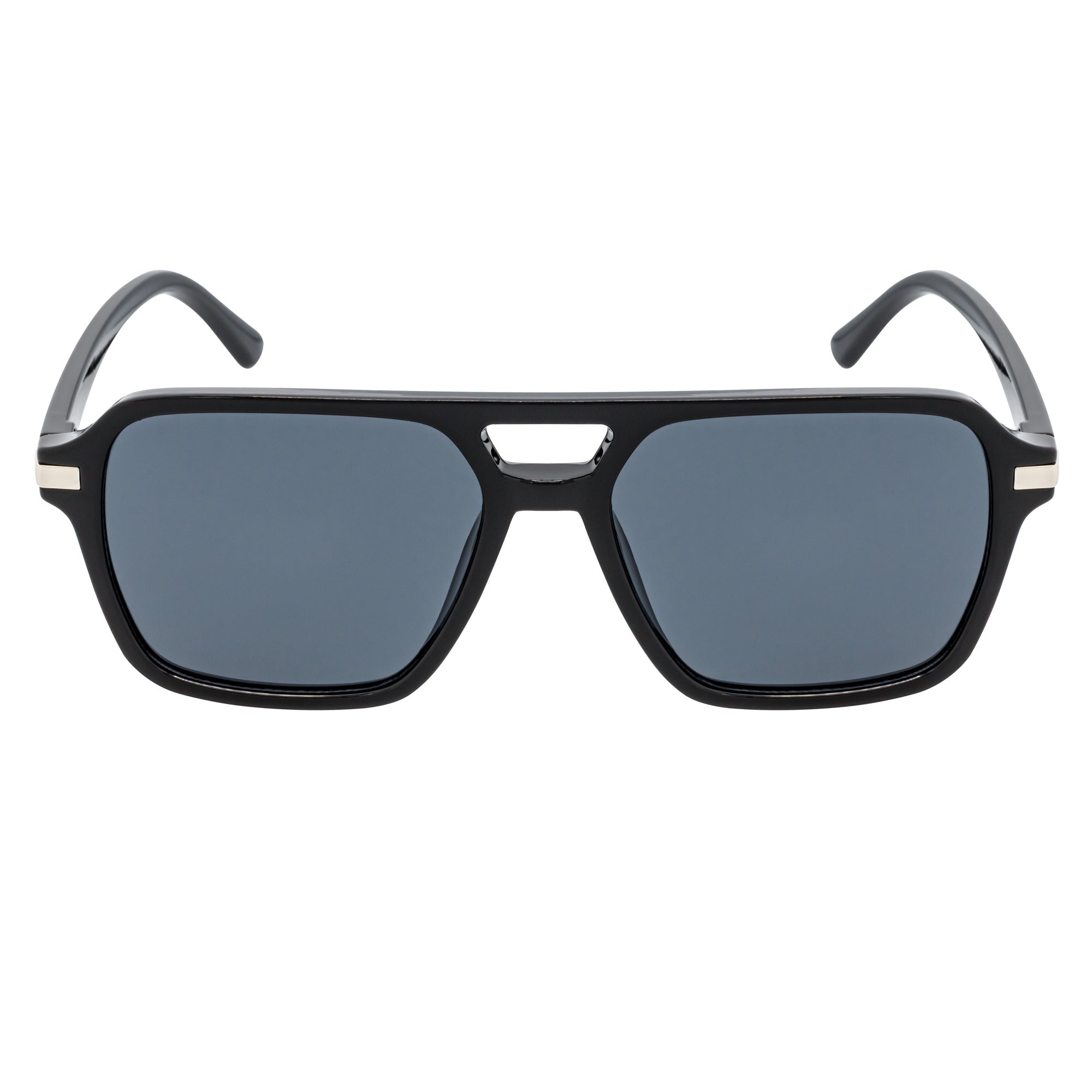 LUCCA - Classic Flat Top Square Aviator Sunglasses Black Smoke Lens