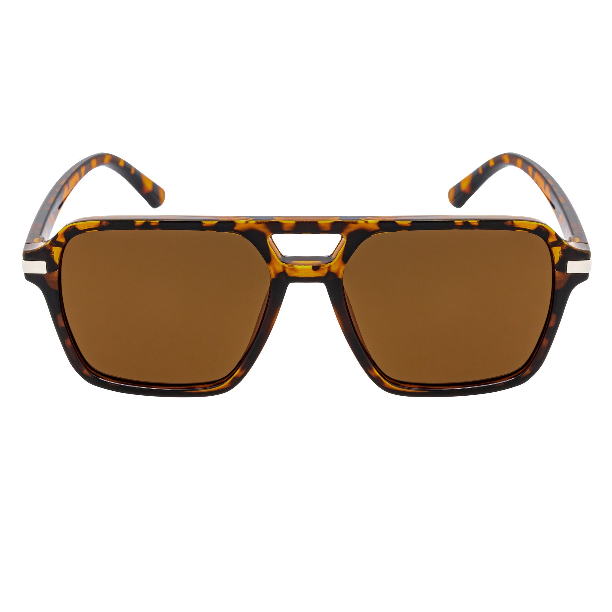 LUCCA - Classic Flat Top Square Aviator Tortoise Sunglasses Brown Lens