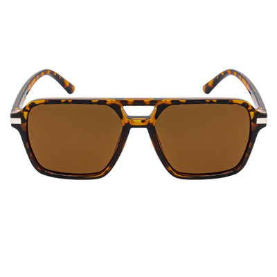 LUCCA - Classic Flat Top Square Aviator Tortoise Sunglasses Brown Lens