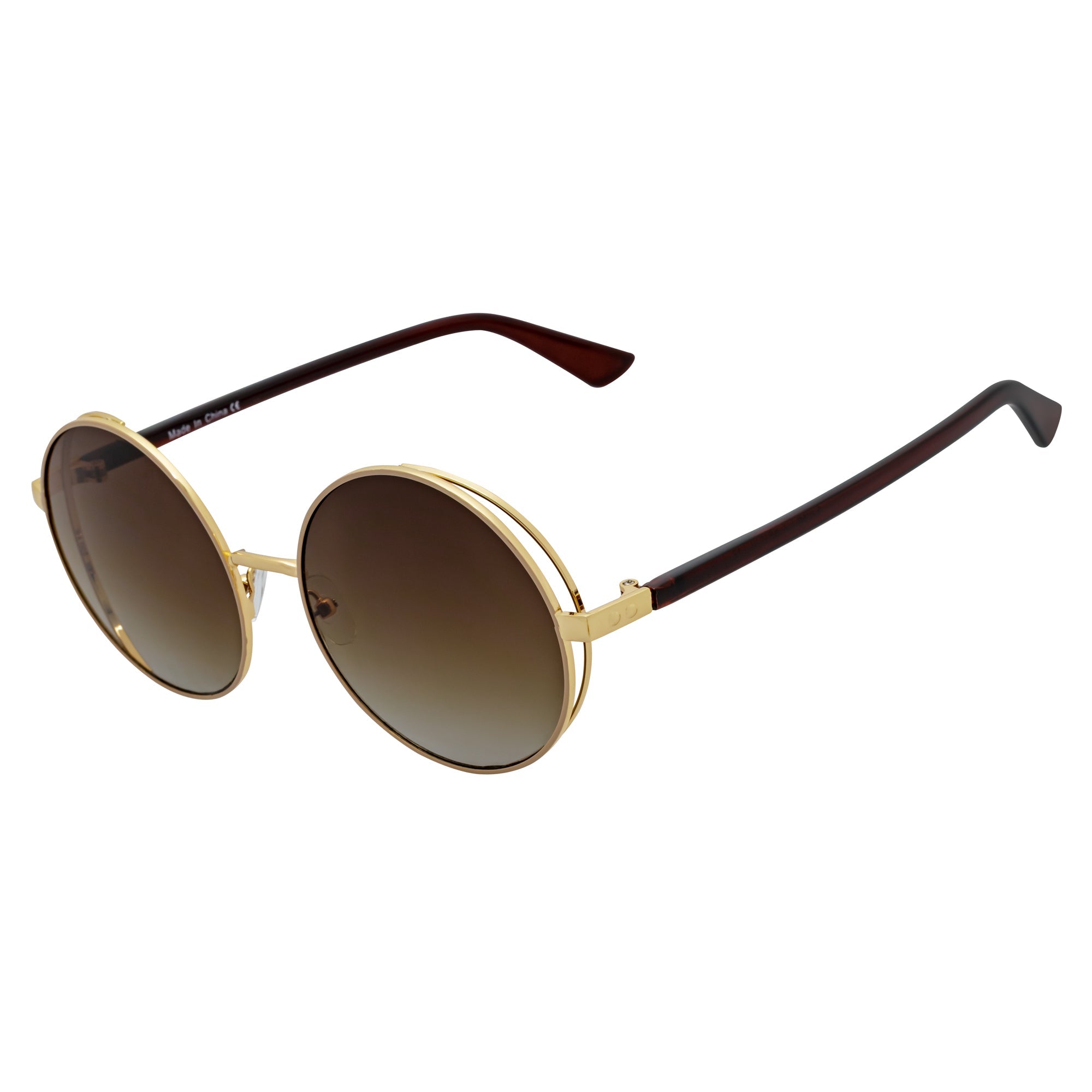 LUNA - Oversize Metal Round Sunglasses Gold-Brown Fade