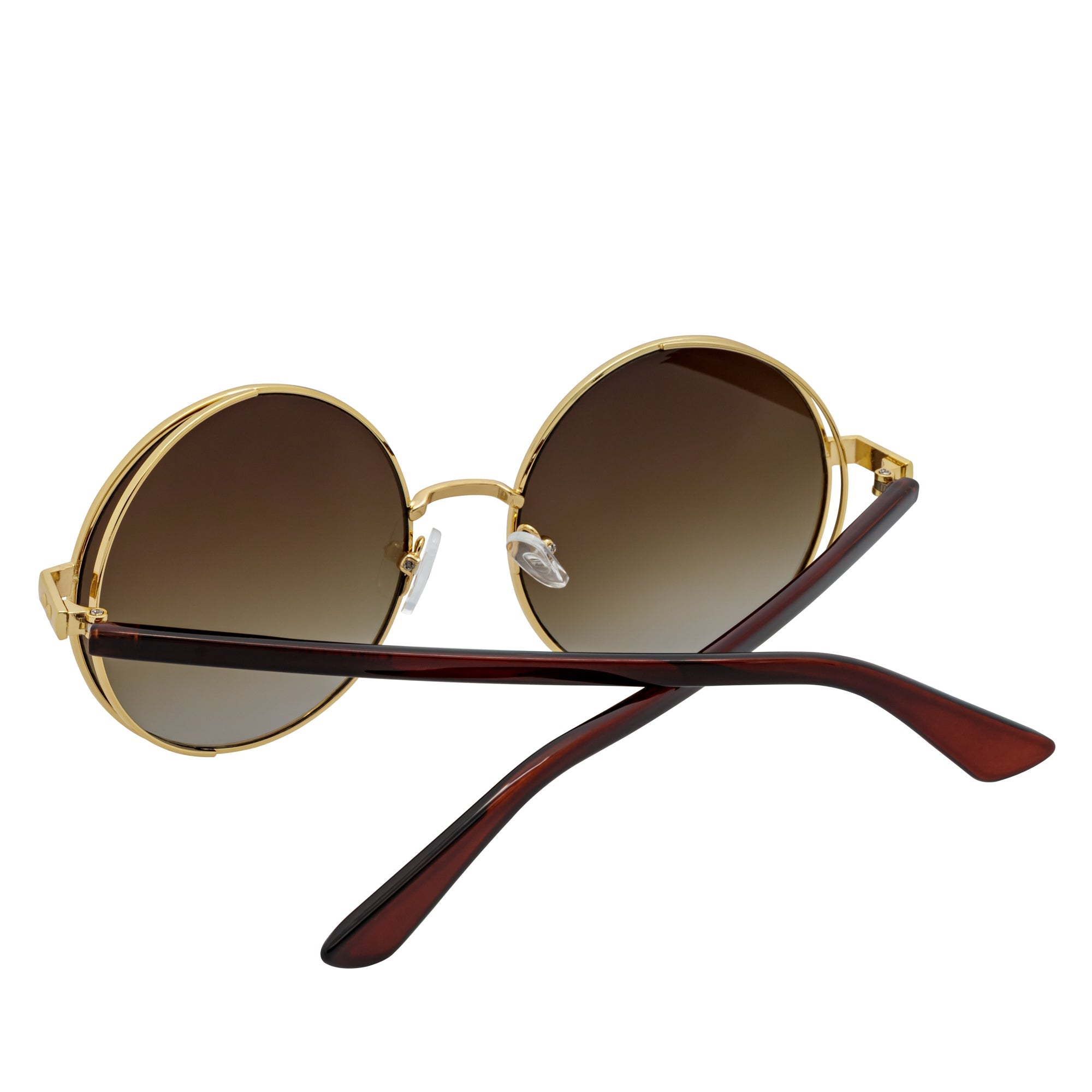 LUNA - Oversize Metal Round Sunglasses Gold-Brown Fade