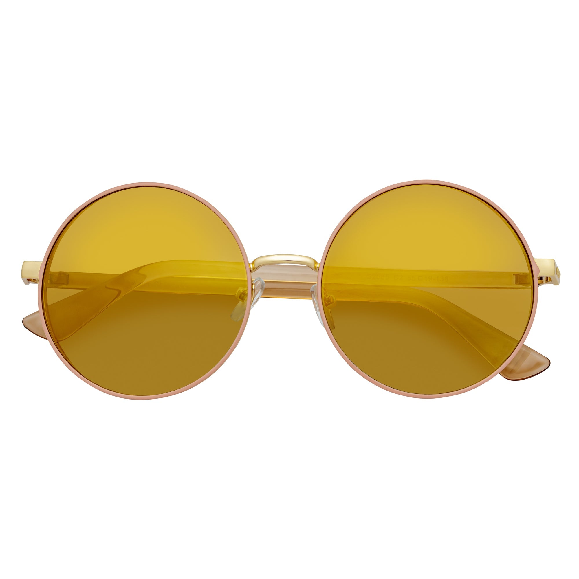 LUNA - Oversize Metal Round Sunglasses Gold-Tan Gold Mirror
