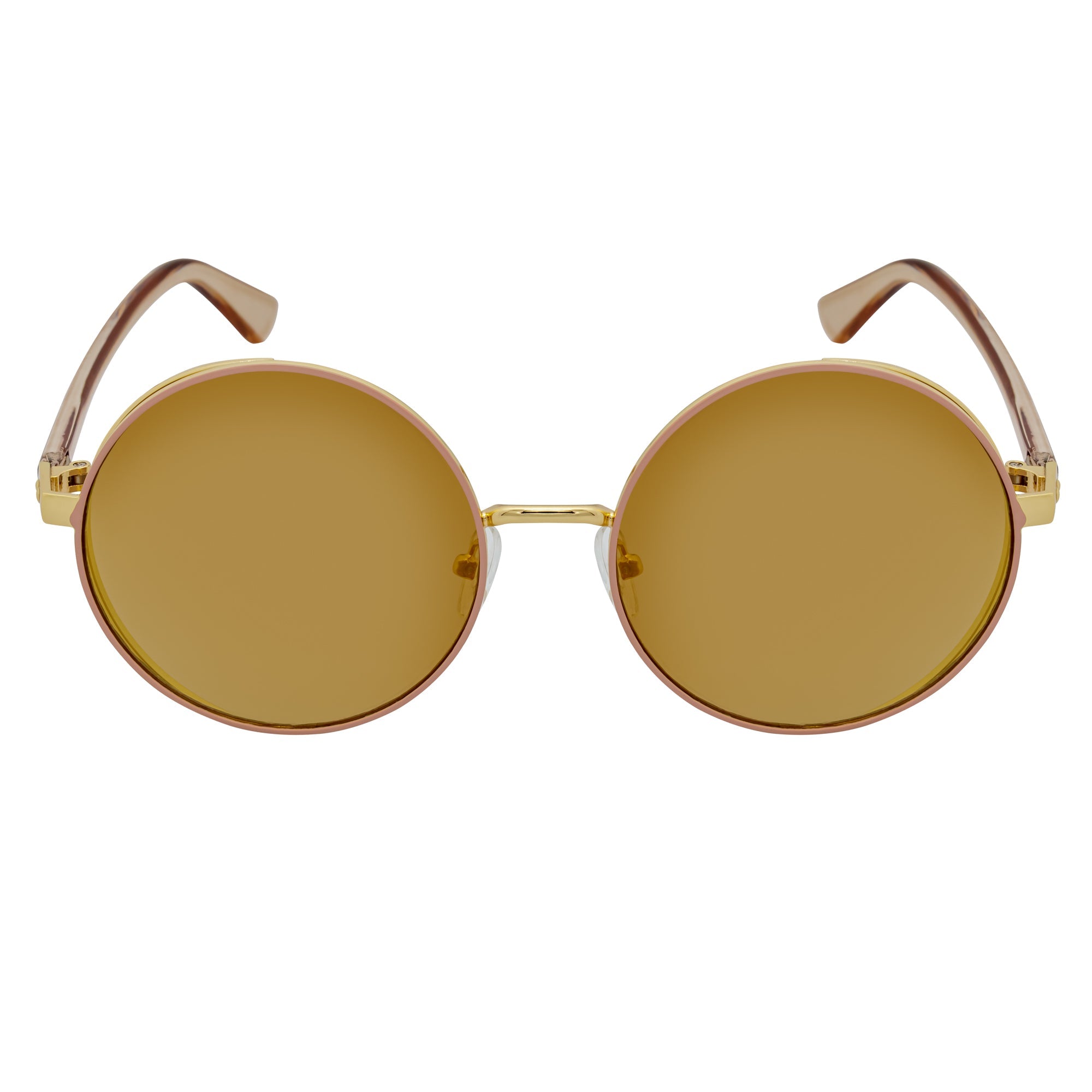 LUNA - Oversize Metal Round Sunglasses Gold-Tan Gold Mirror