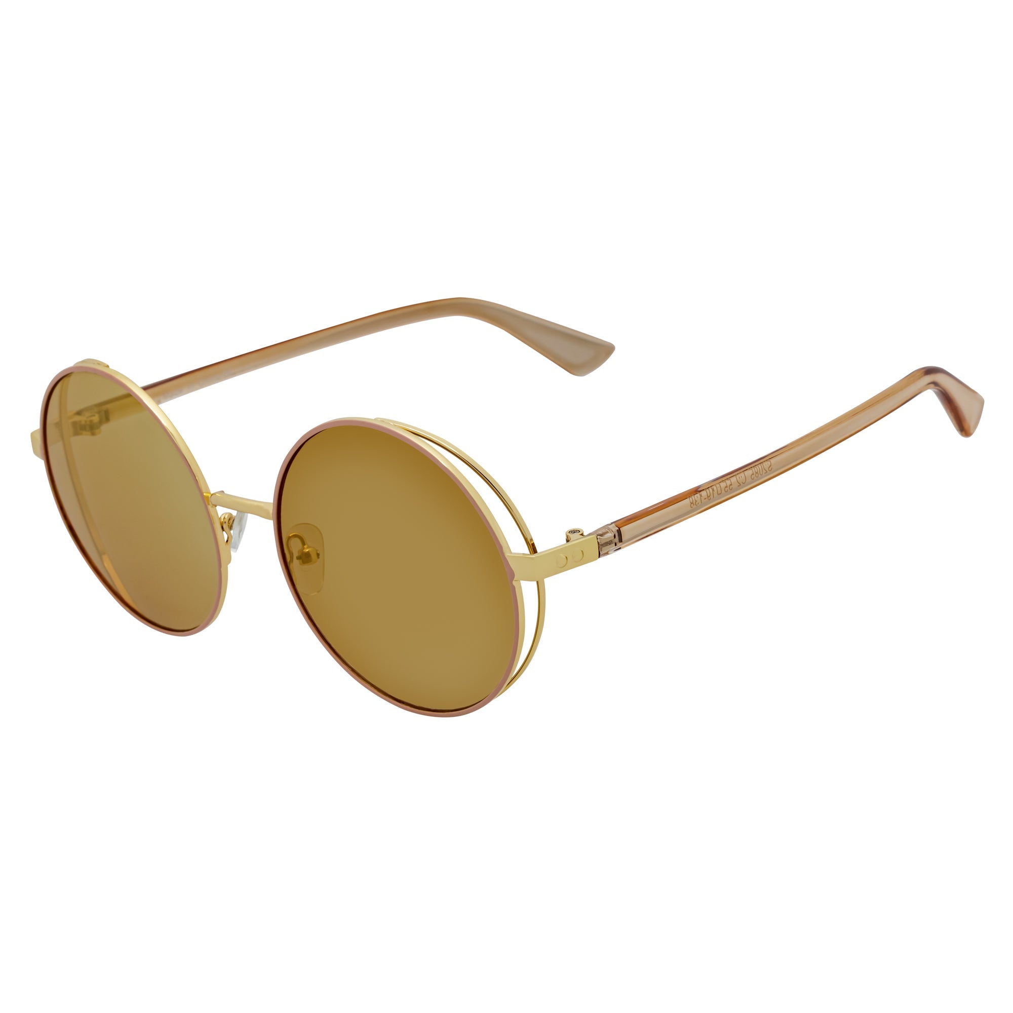 LUNA - Oversize Metal Round Sunglasses Gold-Tan Gold Mirror