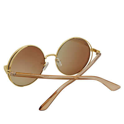 LUNA - Oversize Metal Round Sunglasses Gold-Tan Gold Mirror