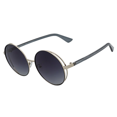 LUNA - Oversize Metal Round Sunglasses Silver-Gray Lavender Fade