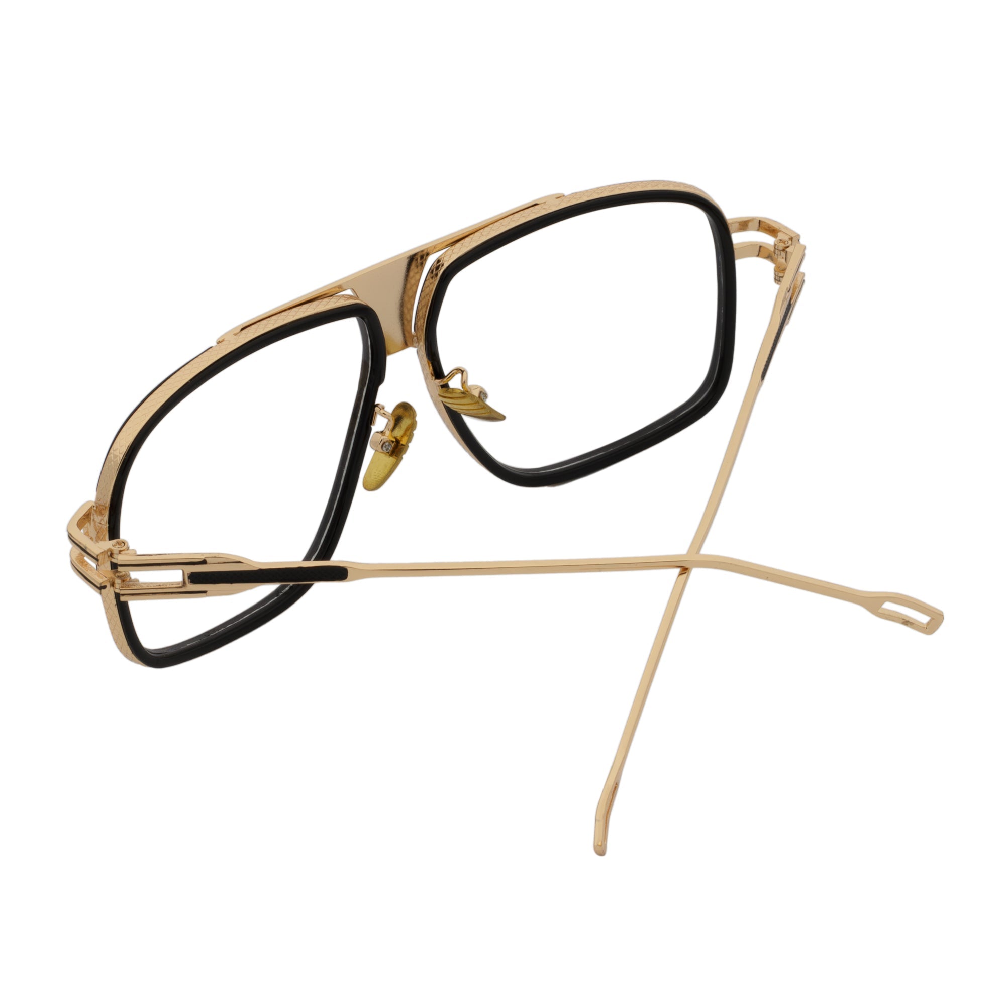 MAC - Two - Tone Square Metal Aviator Black - Gold Glasses Clear Blue Light Lens