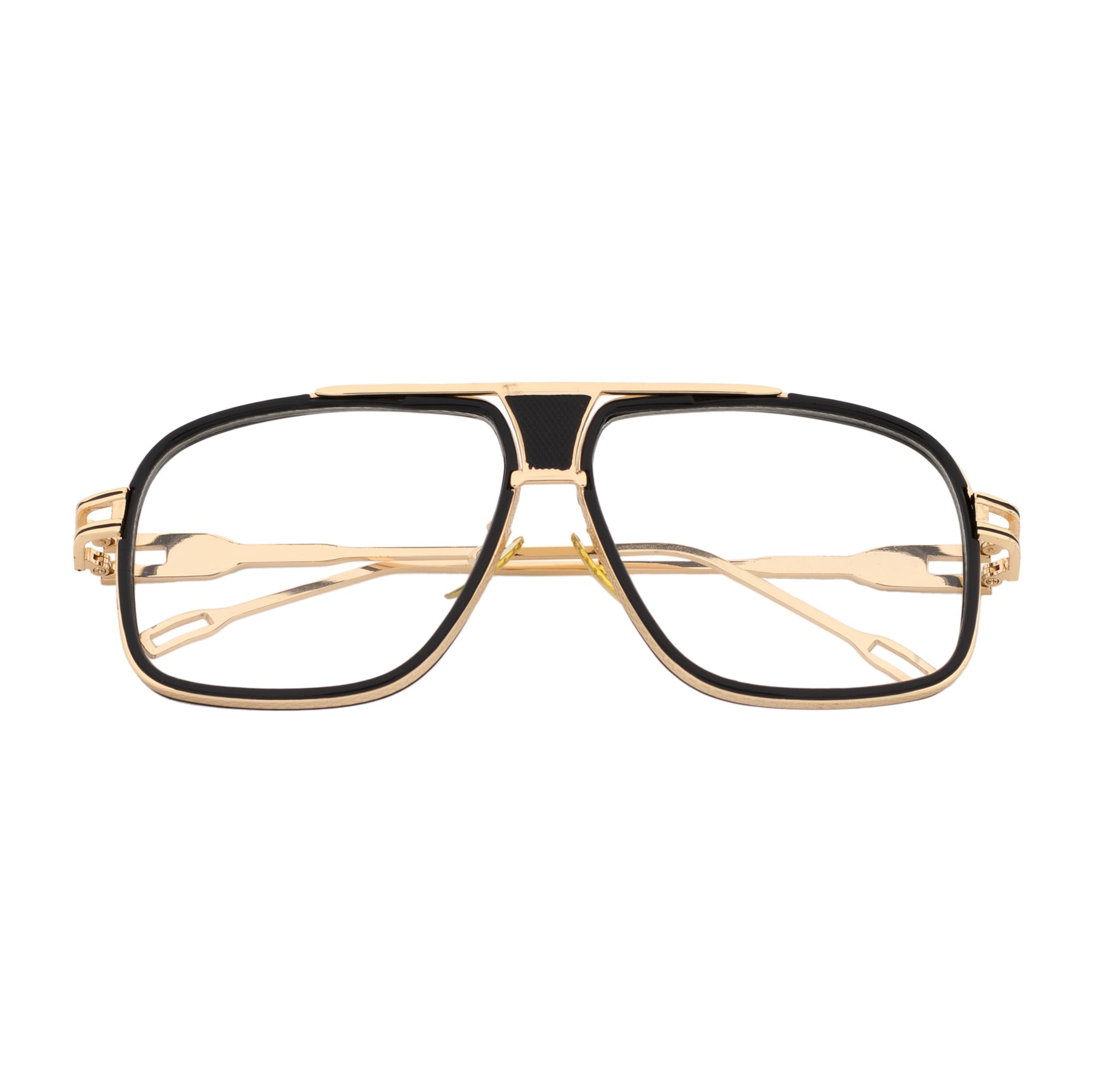 MAC - Two - Tone Square Metal Aviator Black - Gold Glasses Clear Blue Light Lens