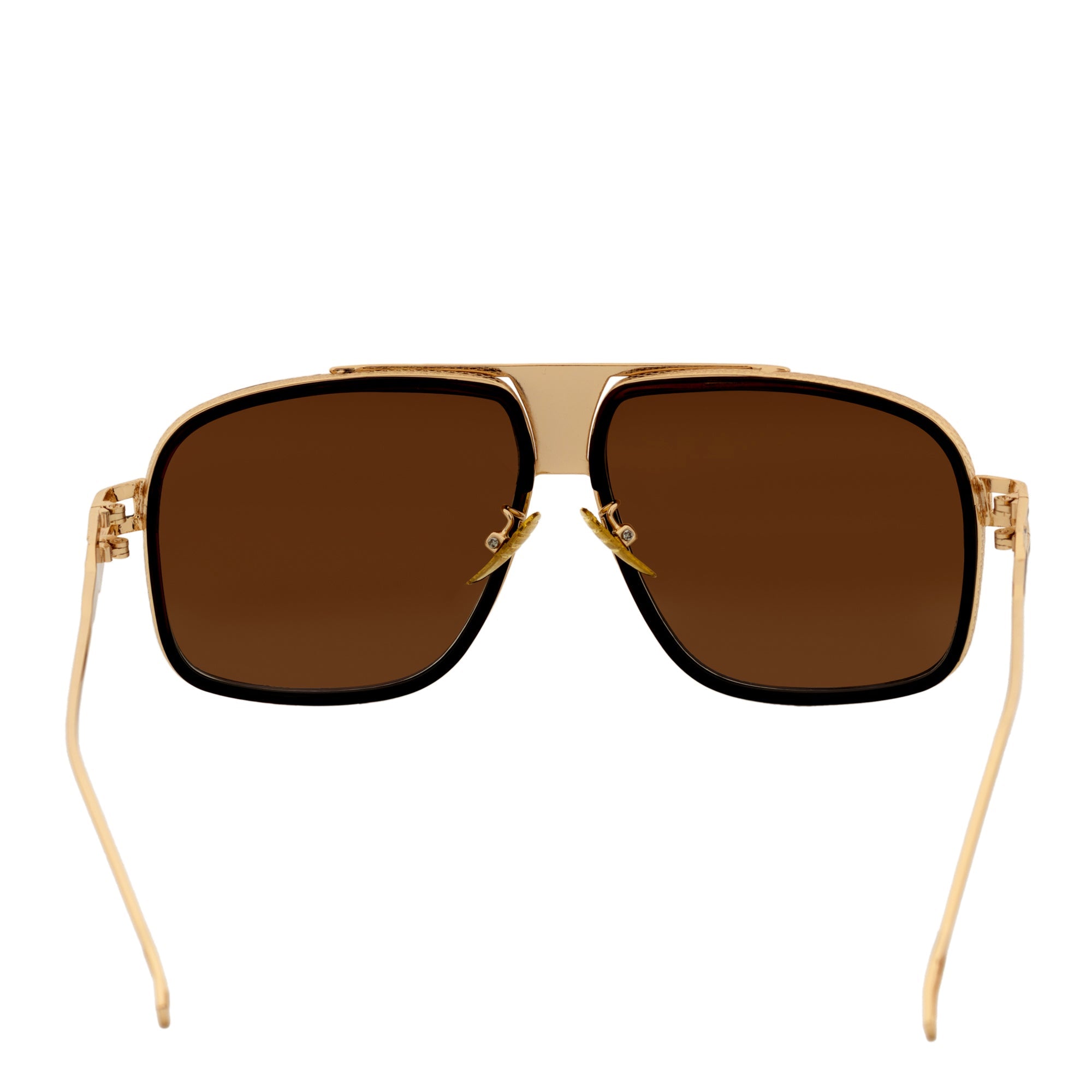 MAC - Two - Tone Square Metal Aviator Black - Gold Sunglasses Blue Mirror Lens