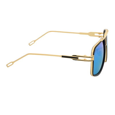 MAC - Two - Tone Square Metal Aviator Black - Gold Sunglasses Blue Mirror Lens