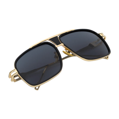 MAC - Two - Tone Square Metal Aviator Black - Gold Sunglasses Dark Smoke Lens