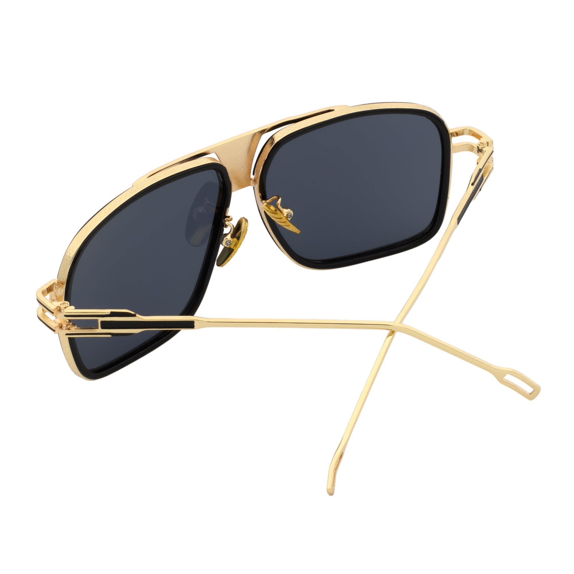 MAC - Two - Tone Square Metal Aviator Black - Gold Sunglasses Dark Smoke Lens