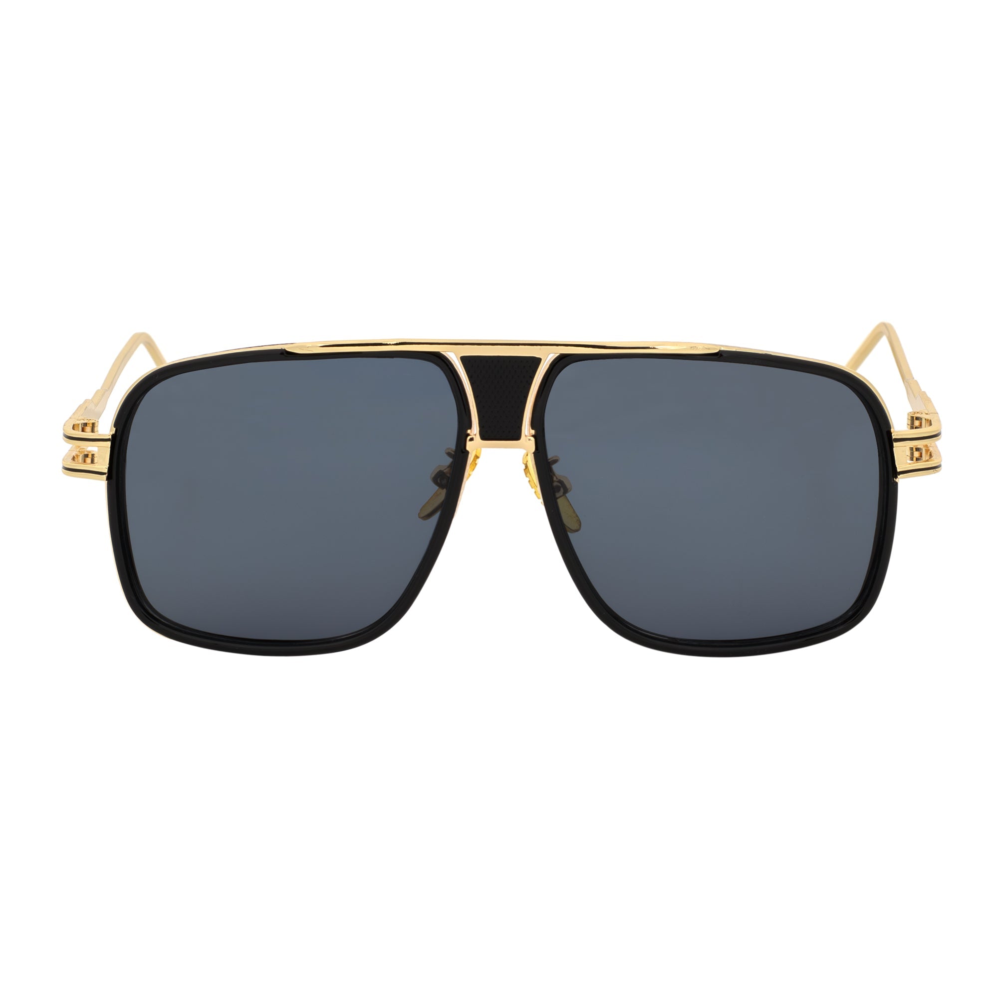 MAC - Two - Tone Square Metal Aviator Black - Gold Sunglasses Dark Smoke Lens