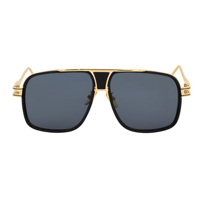 MAC - Two - Tone Square Metal Aviator Black - Gold Sunglasses Dark Smoke Lens