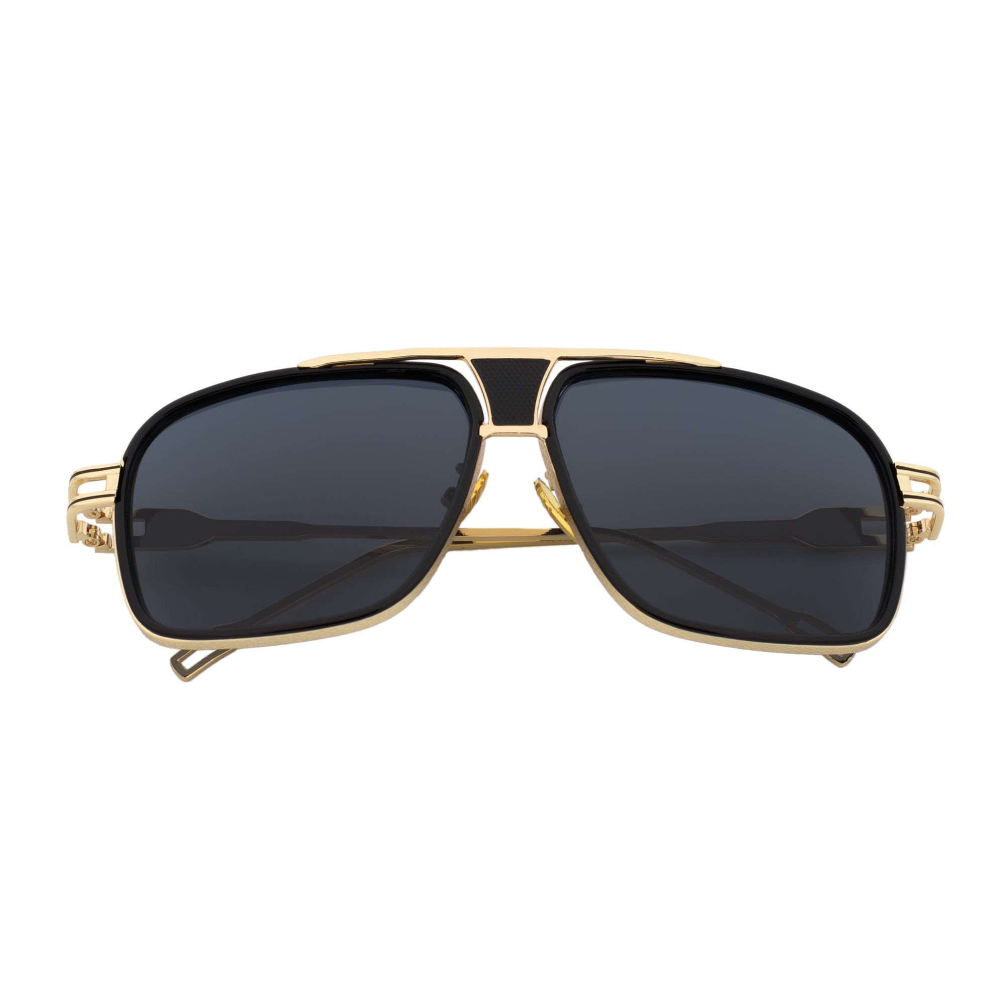 MAC - Two - Tone Square Metal Aviator Black - Gold Sunglasses Dark Smoke Lens