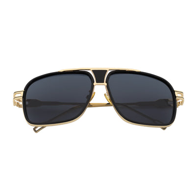 MAC - Two - Tone Square Metal Aviator Black - Gold Sunglasses Dark Smoke Lens