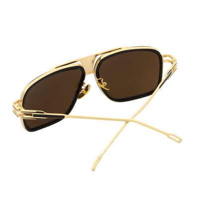 MAC - Two - Tone Square Metal Aviator Black - Gold Sunglasses Gold Mirror Lens