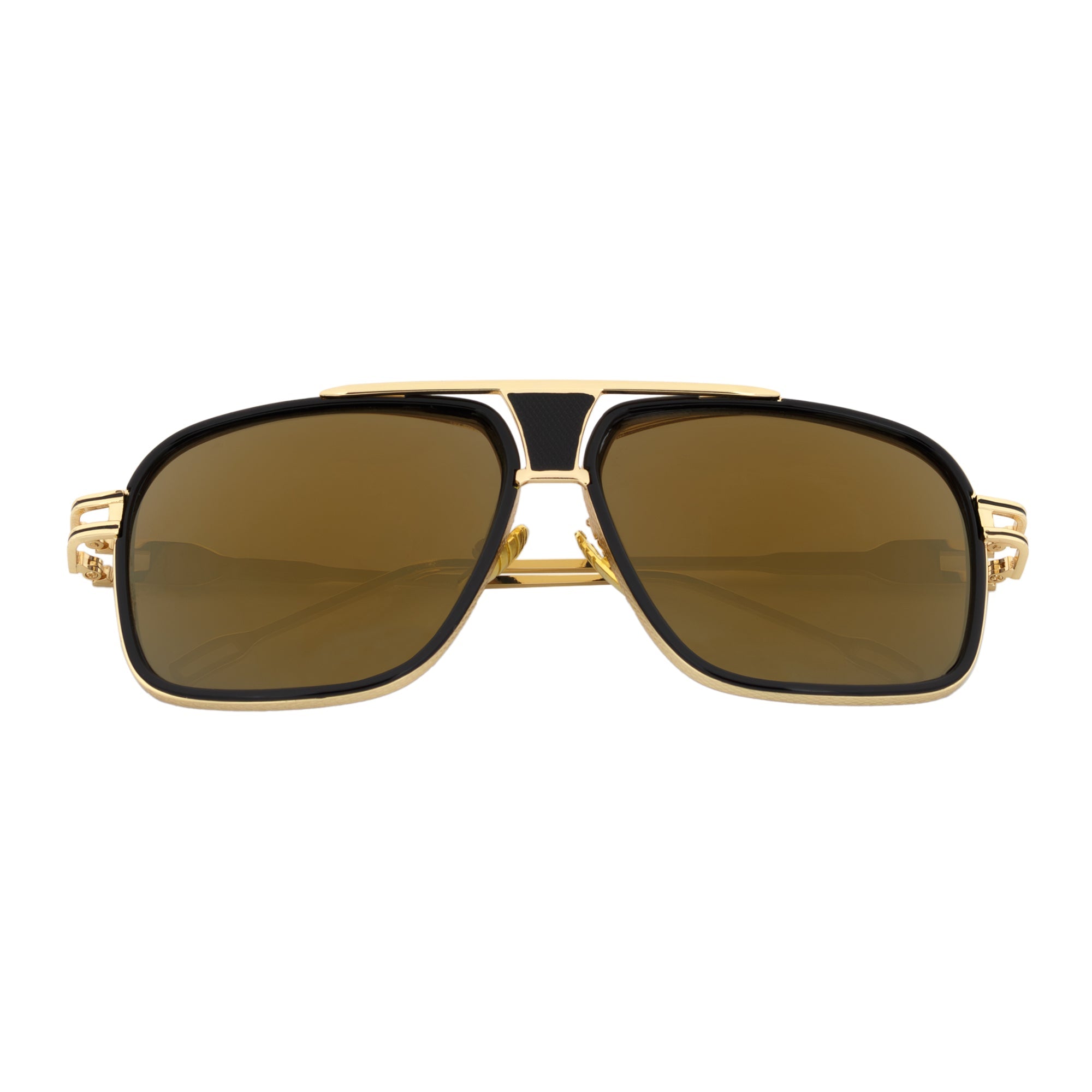 MAC - Two - Tone Square Metal Aviator Black - Gold Sunglasses Gold Mirror Lens