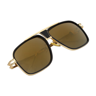 MAC - Two - Tone Square Metal Aviator Black - Gold Sunglasses Gold Mirror Lens