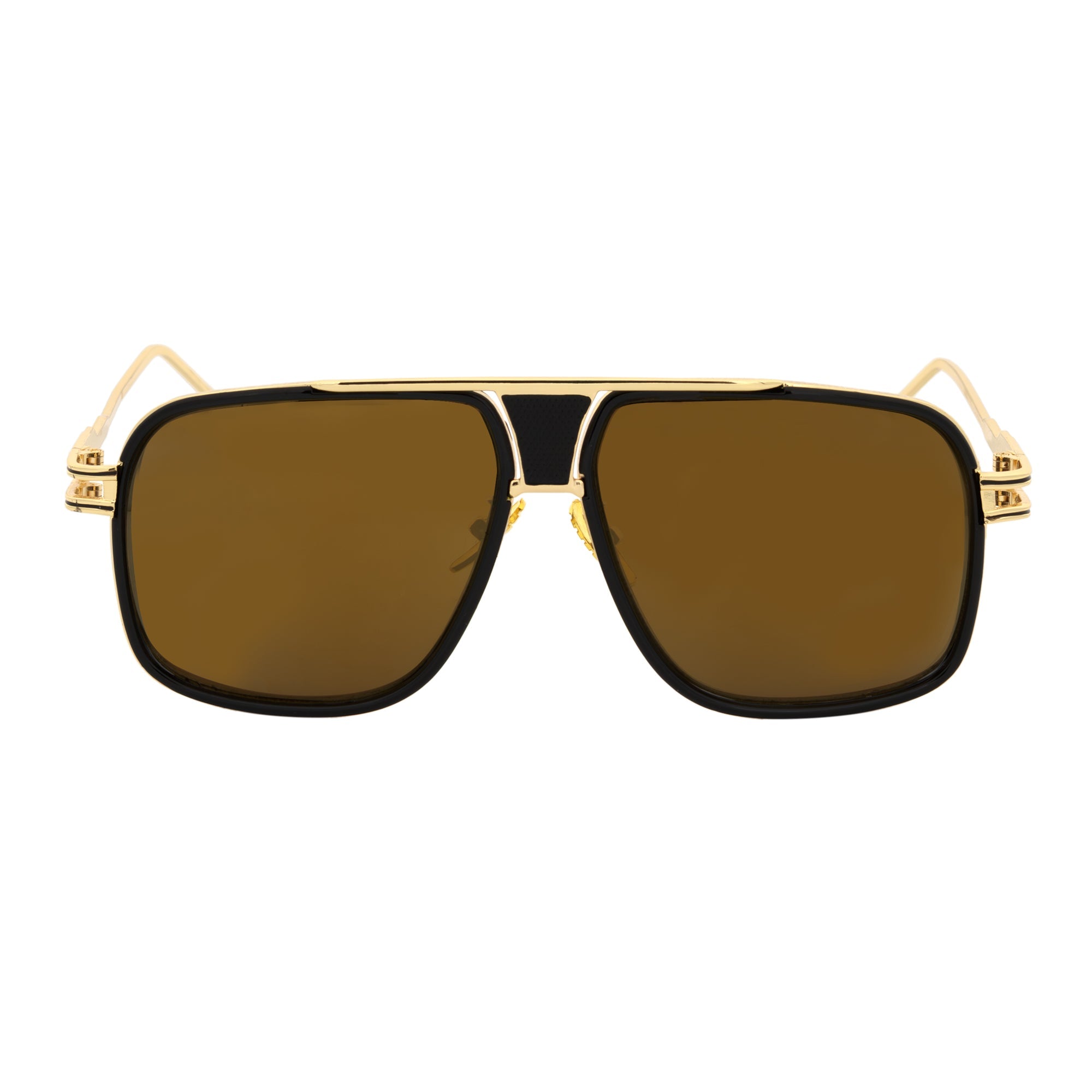 MAC - Two - Tone Square Metal Aviator Black - Gold Sunglasses Gold Mirror Lens