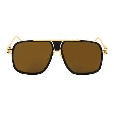 MAC - Two - Tone Square Metal Aviator Black - Gold Sunglasses Gold Mirror Lens