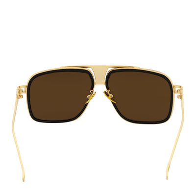 MAC - Two - Tone Square Metal Aviator Black - Gold Sunglasses Gold Mirror Lens