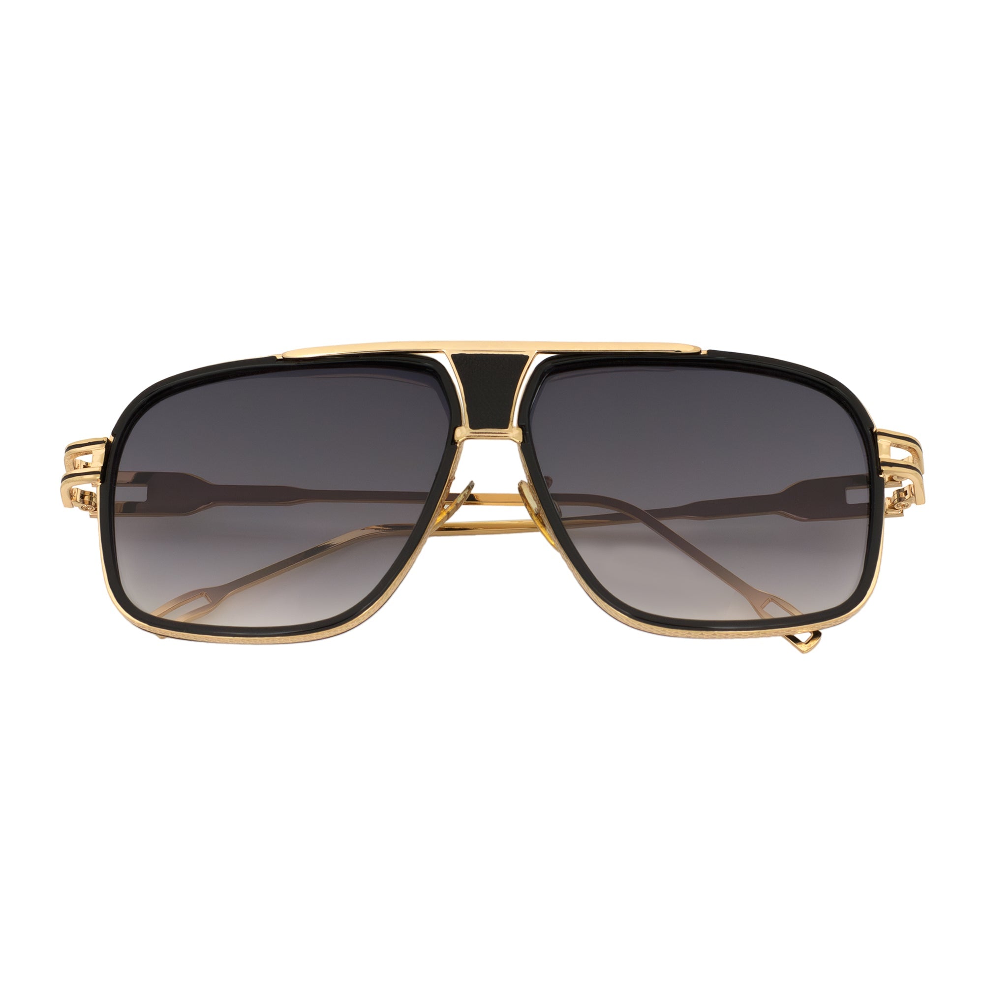 MAC - Two - Tone Square Metal Aviator Black - Gold Sunglasses Lavender Fade Lens