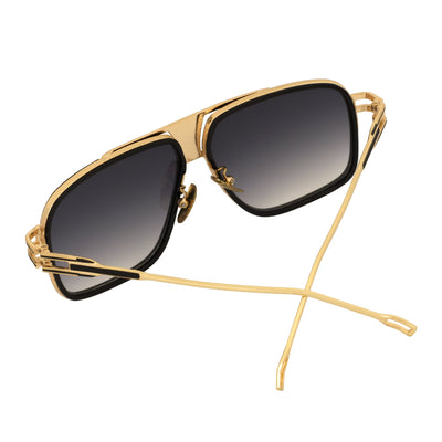 MAC - Two - Tone Square Metal Aviator Black - Gold Sunglasses Lavender Fade Lens