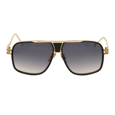 MAC - Two - Tone Square Metal Aviator Black - Gold Sunglasses Lavender Fade Lens