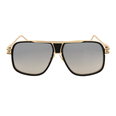 MAC - Two - Tone Square Metal Aviator Black - Gold Sunglasses Silver Mirror Lens