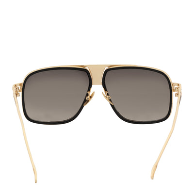 MAC - Two - Tone Square Metal Aviator Black - Gold Sunglasses Silver Mirror Lens