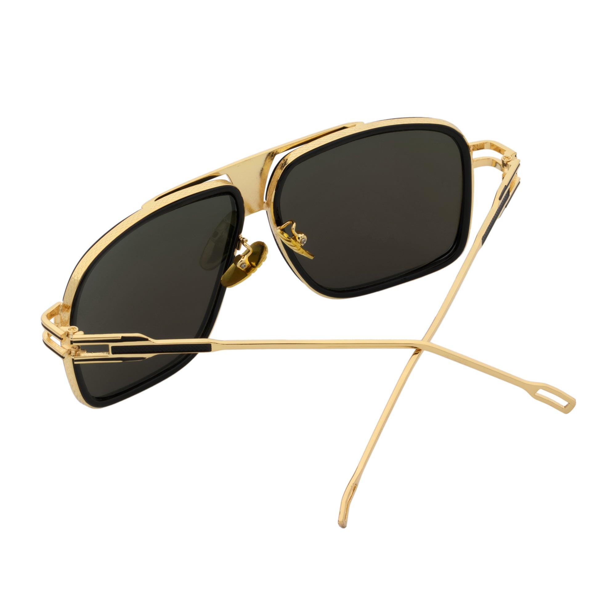 MAC - Two - Tone Square Metal Aviator Black - Gold Sunglasses Silver Mirror Lens