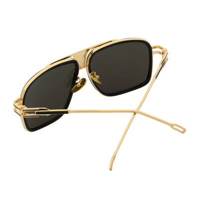 MAC - Two - Tone Square Metal Aviator Black - Gold Sunglasses Silver Mirror Lens